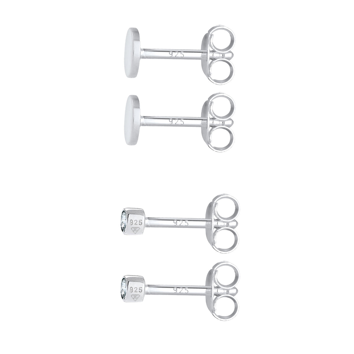 Silber - Elli | Ohrstecker Set Plättchen | Mit Kristallen von Swarovski® (Weiß) | 925er Sterling Silber