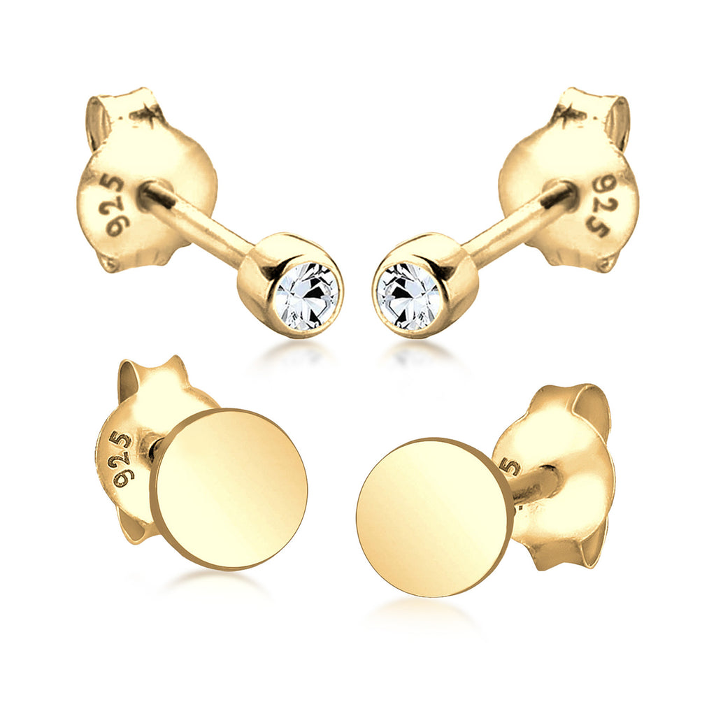 Gold - Elli | Ohrstecker Set Plättchen | Mit Kristallen von Swarovski® (Weiß) | 925er Sterling Silber vergoldet