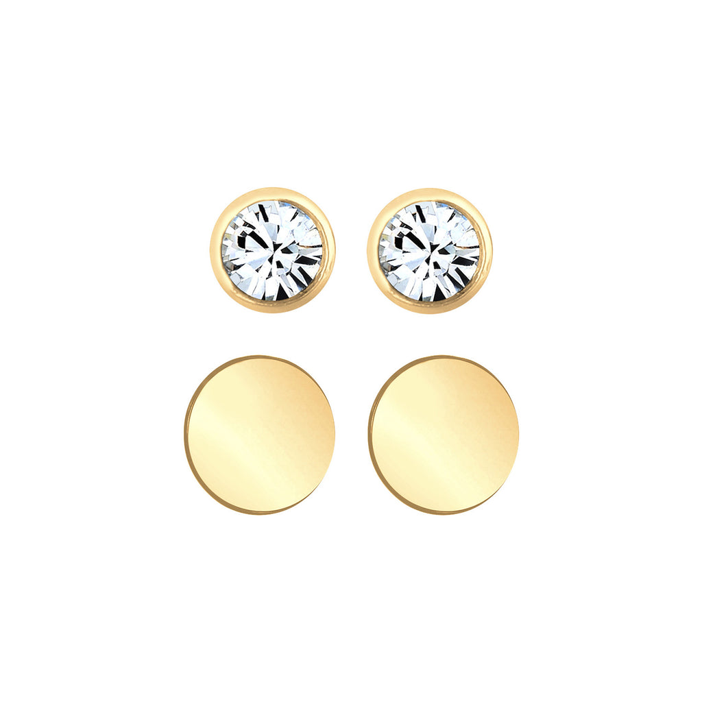 Gold - Elli | Ohrstecker Set Plättchen | Mit Kristallen von Swarovski® (Weiß) | 925er Sterling Silber vergoldet