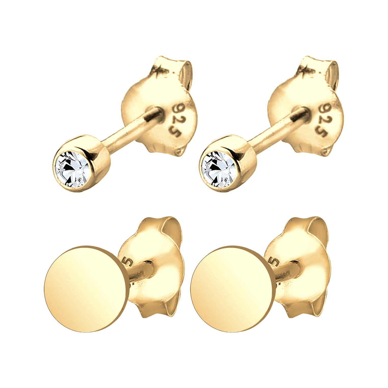 Gold - Elli | Ohrstecker Set Plättchen | Mit Kristallen von Swarovski® (Weiß) | 925er Sterling Silber vergoldet