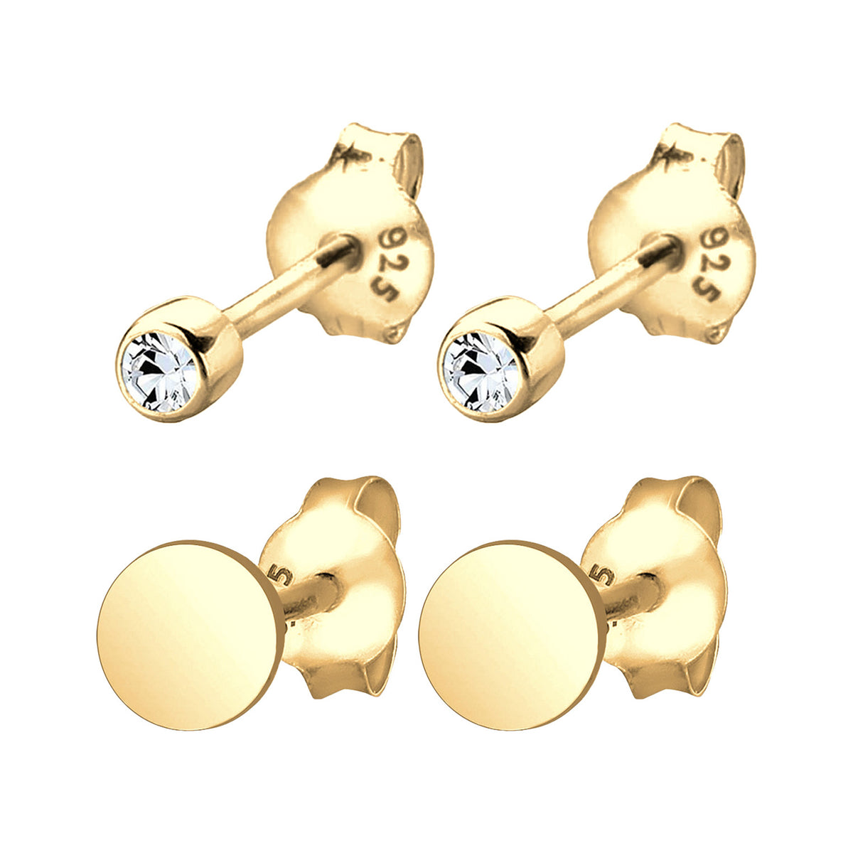 Gold - Elli | Ohrstecker Set Plättchen | Mit Kristallen von Swarovski® (Weiß) | 925er Sterling Silber vergoldet