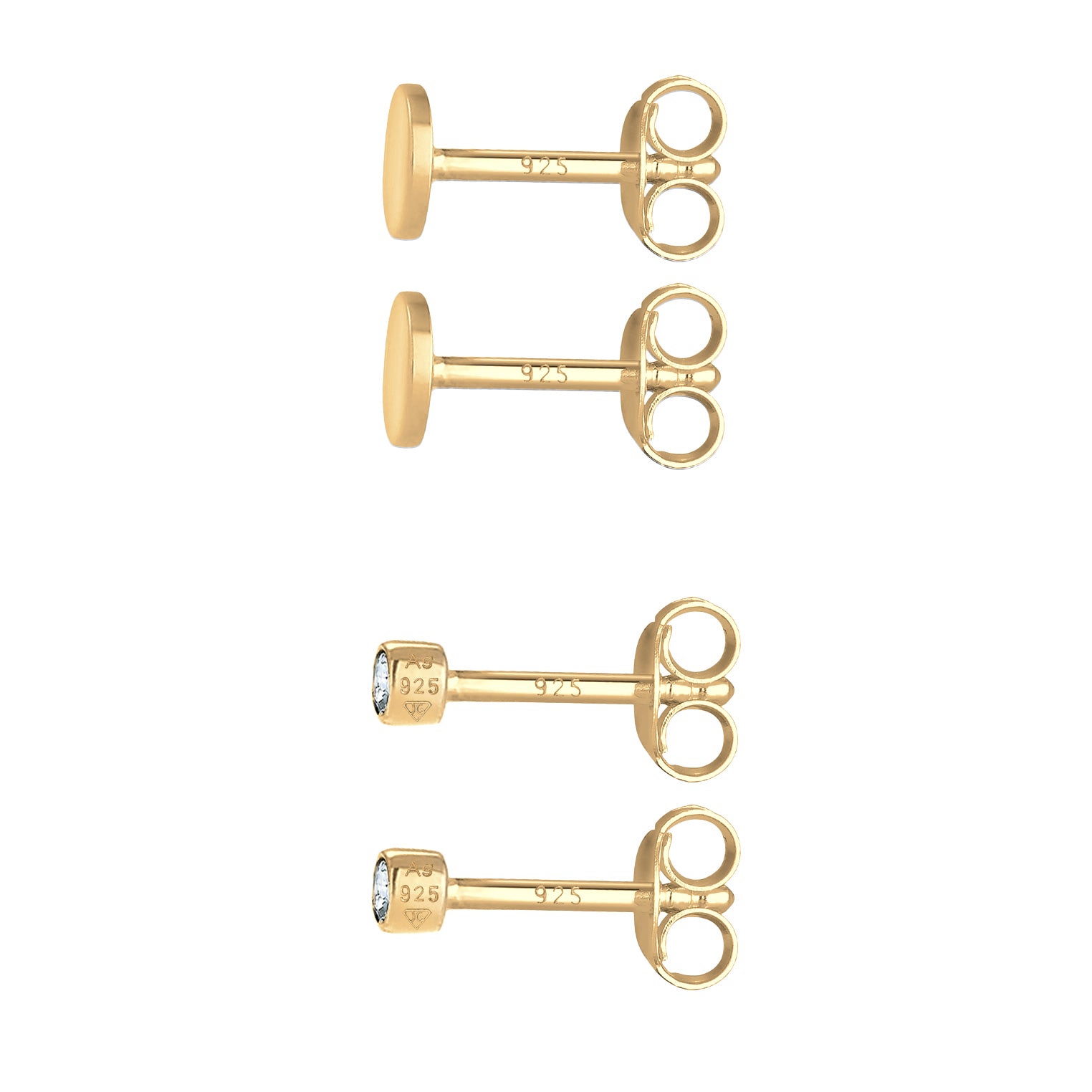 Gold - Elli | Ohrstecker Set Plättchen | Zirkonia (Weiß) | 925er Sterling Silber