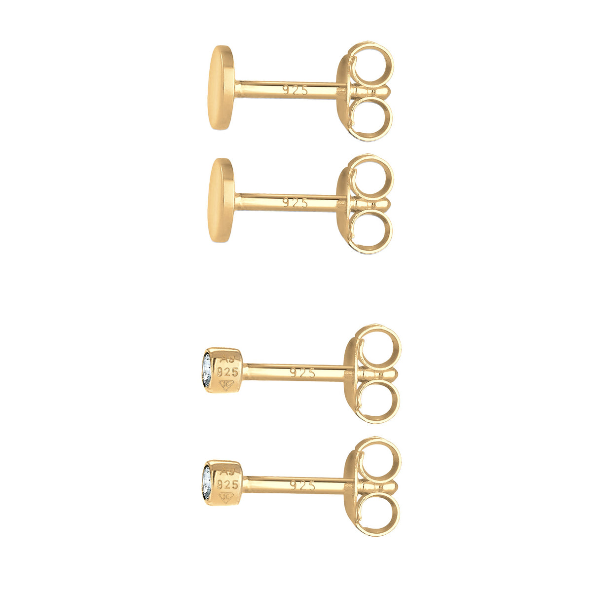 Gold - Elli | Ohrstecker Set Plättchen | Mit Kristallen von Swarovski® (Weiß) | 925er Sterling Silber vergoldet