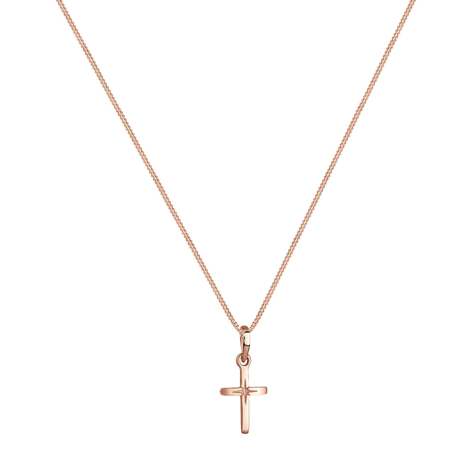 Roségold - Elli | Halskette Kreuz Anhänger | 925 Sterling Silber Rosévergoldet