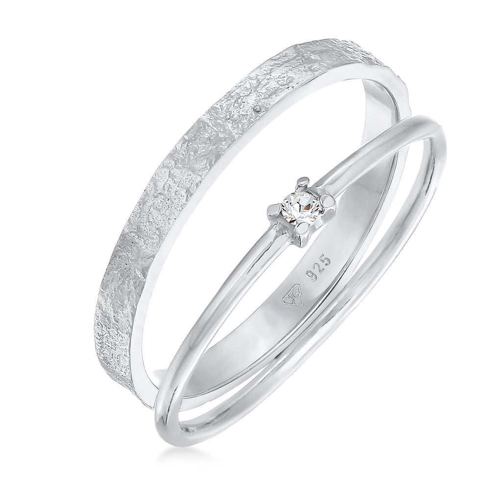 Silber - Elli | Bandring Set Solitär | Mit Kristallen von Swarovski® (Weiß) | 925er Sterling Silber