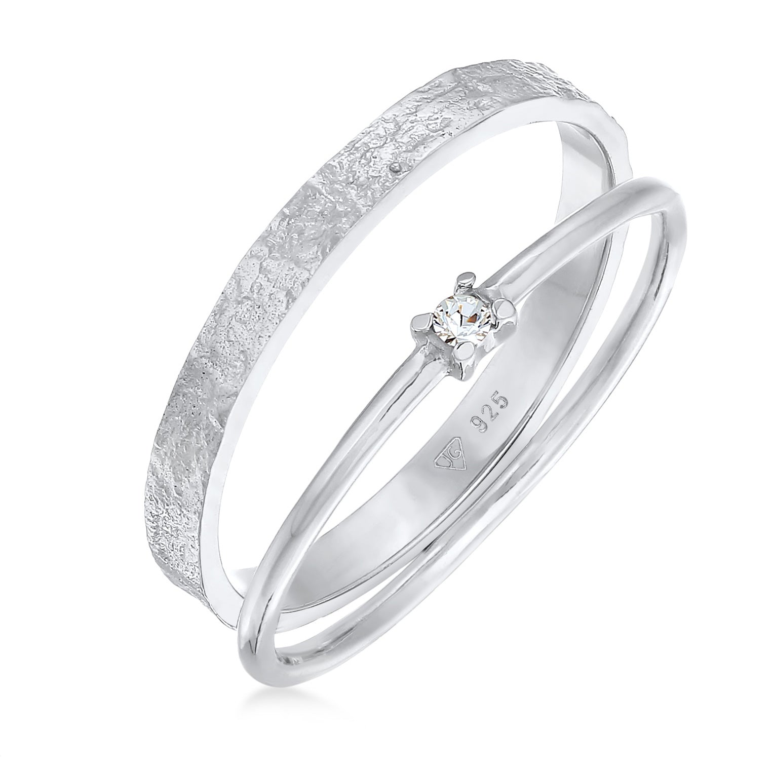 Silber - Elli | Bandring Set Solitär | Kristall (Weiß) | 925er Sterling Silber