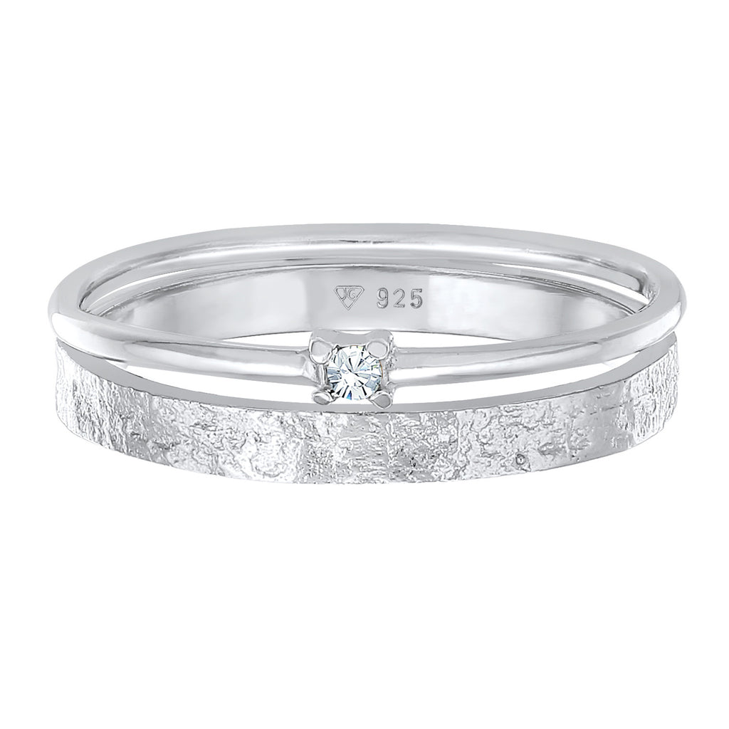 Silber - Elli | Bandring Set Solitär | Mit Kristallen von Swarovski® (Weiß) | 925er Sterling Silber