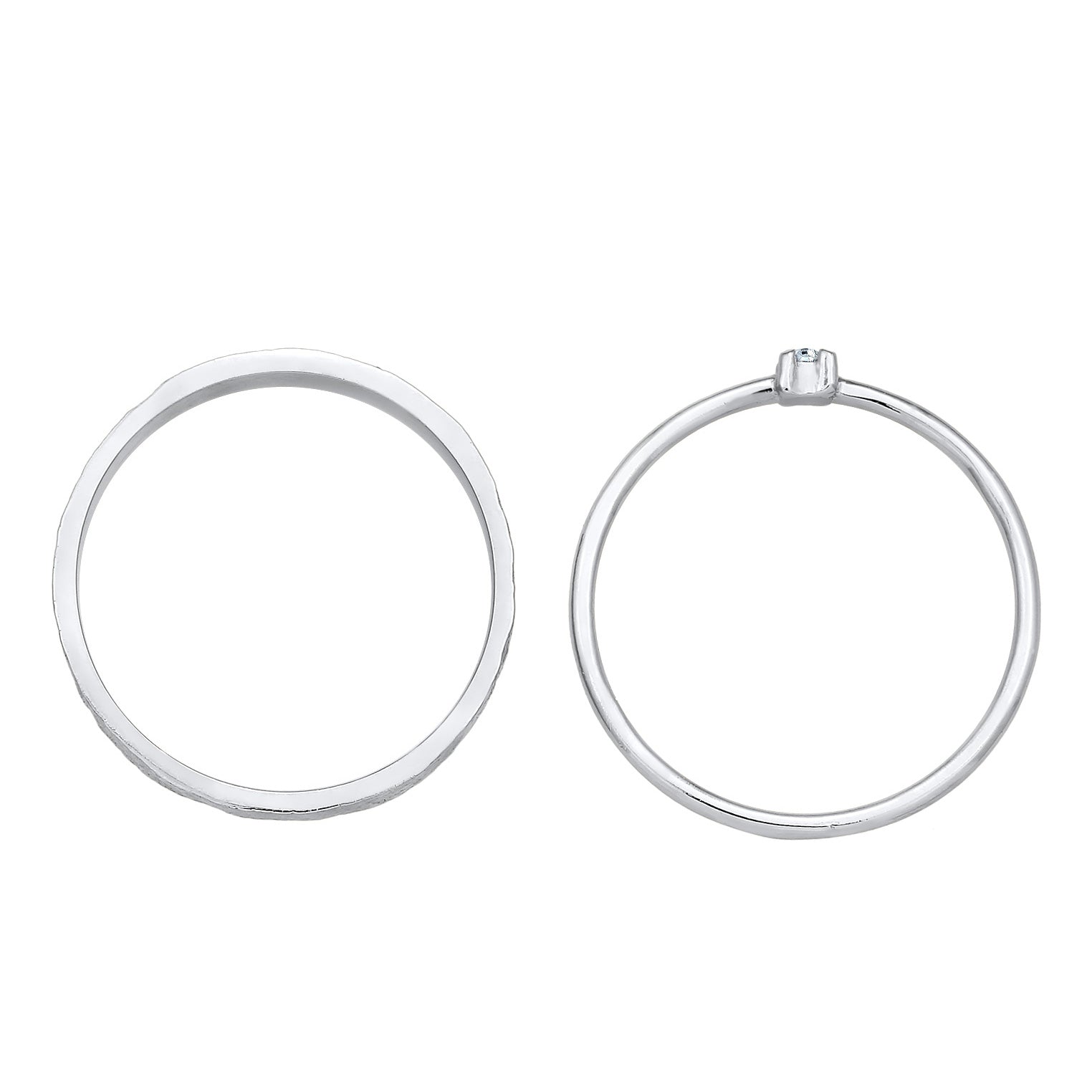 Silber - Elli | Bandring Set Solitär | Kristall (Weiß) | 925er Sterling Silber