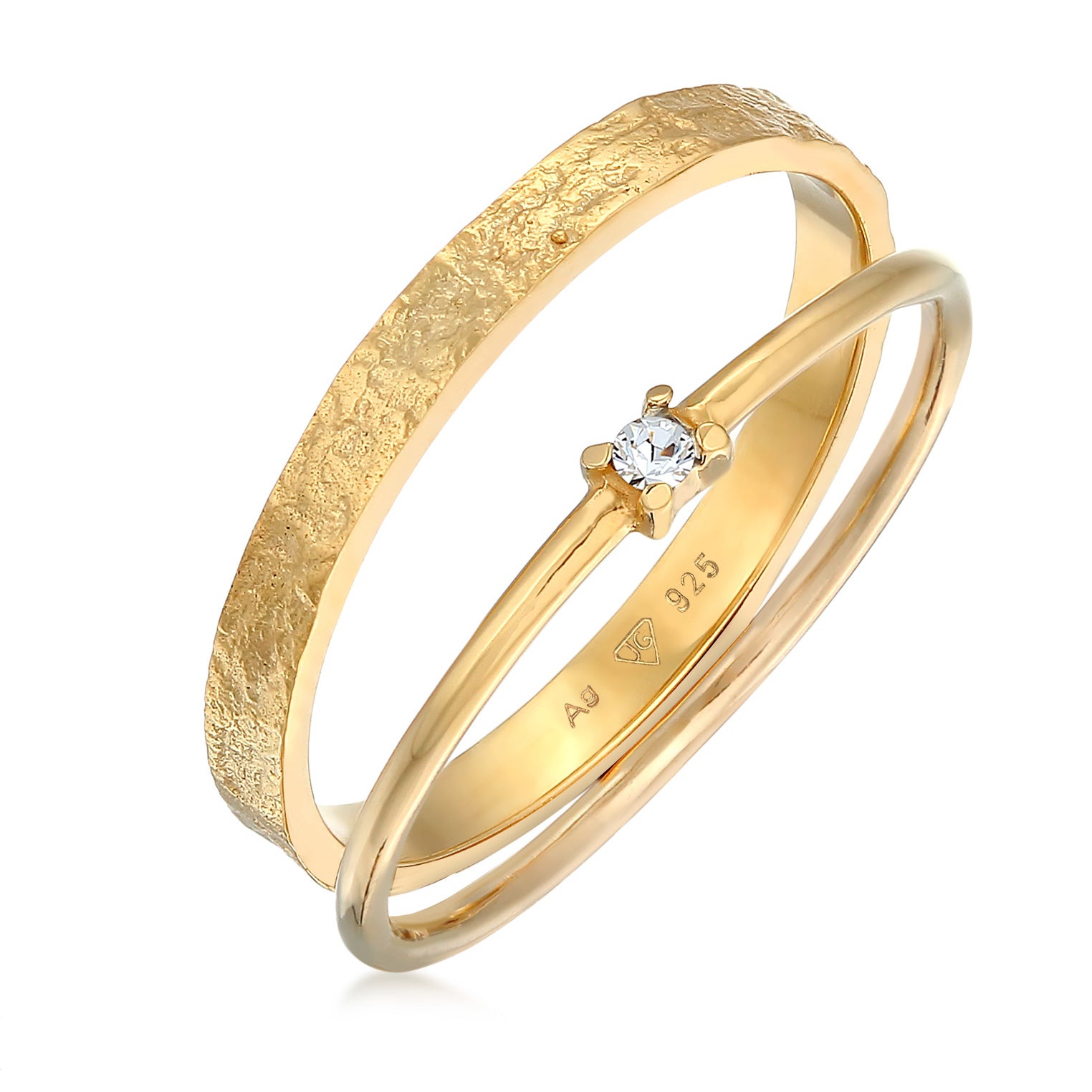 Gold - Elli | Bandring Set Solitär | Kristall (Weiß) | 925er Sterling Silber