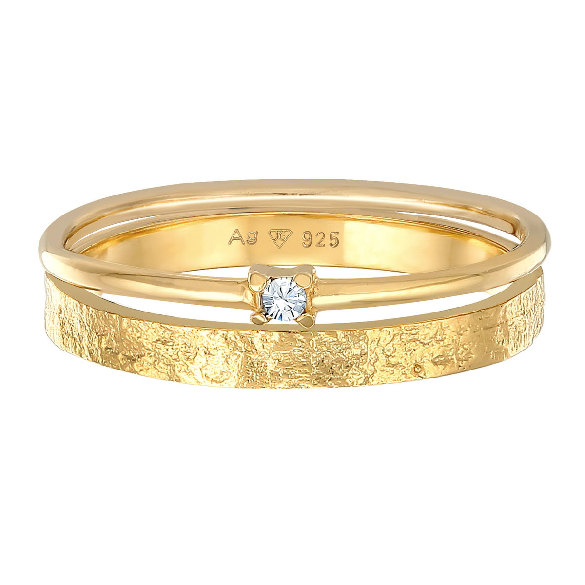 Gold - Elli | Bandring Set Solitär | Mit Kristallen von Swarovski® (Weiß) | 925er Sterling Silber