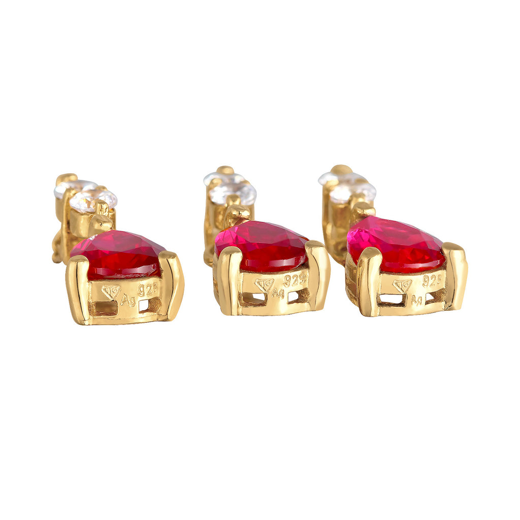 Gold - Elli PREMIUM | Schmuckset Tropfen | Zirkonia, Synth. Rubin (Rot) | 925er Sterling Silber vergoldet