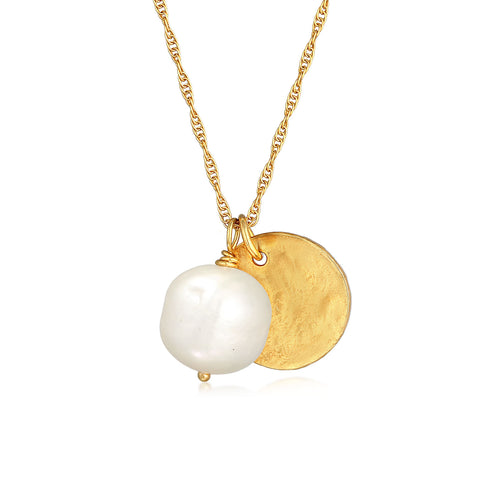 Gold - Elli PREMIUM | Halskette Plättchen | Süßwasserzuchtperle | 925er Sterling Silber vergoldet