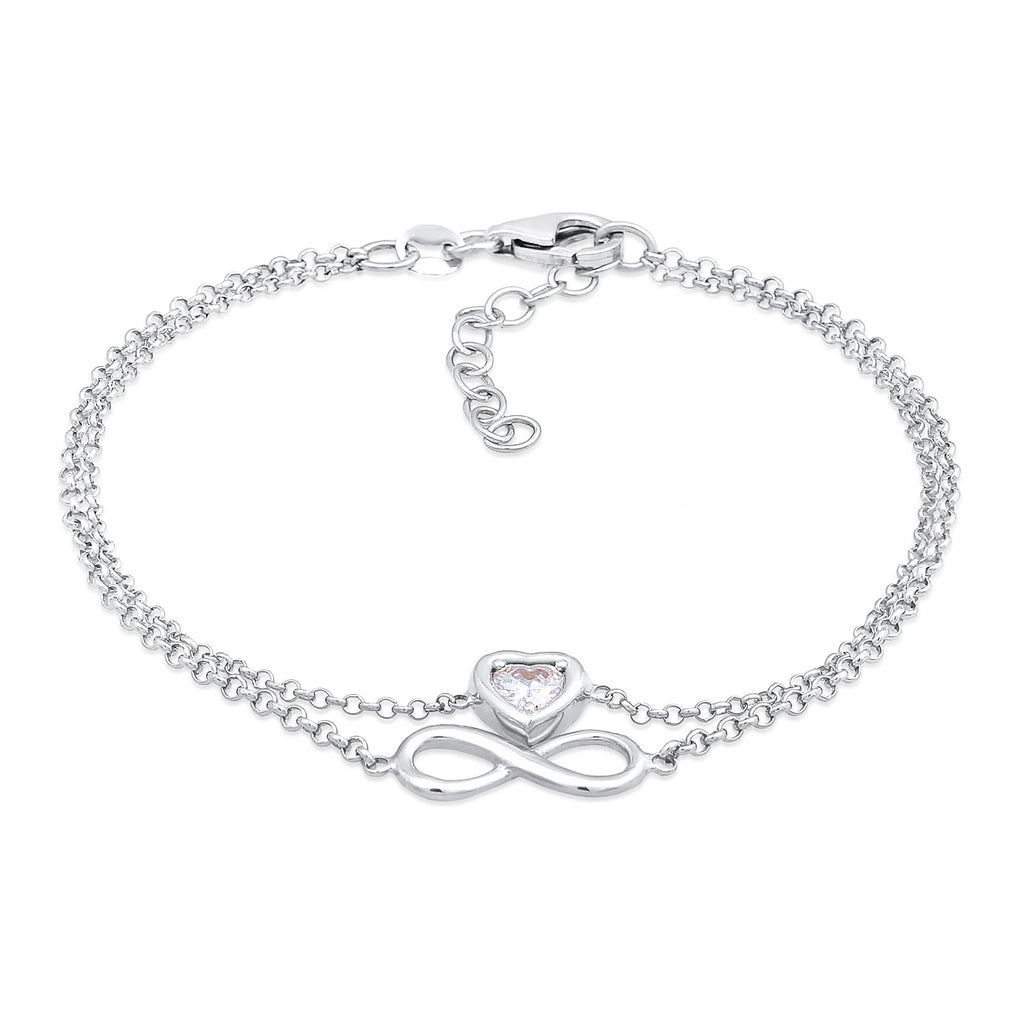 Silber - Elli | Layer-Armband Infinity Herz | Zirkonia (Weiß) | 925er Sterling Silber