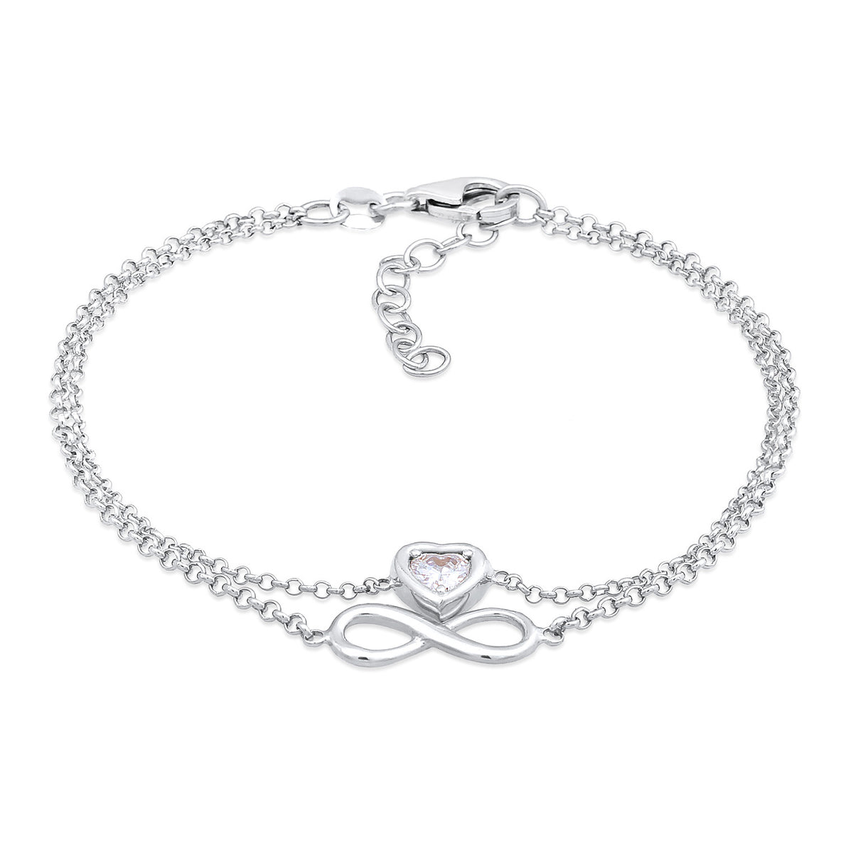 Silber - Elli | Layer-Armband Infinity Herz | Zirkonia (Weiß) | 925er Sterling Silber