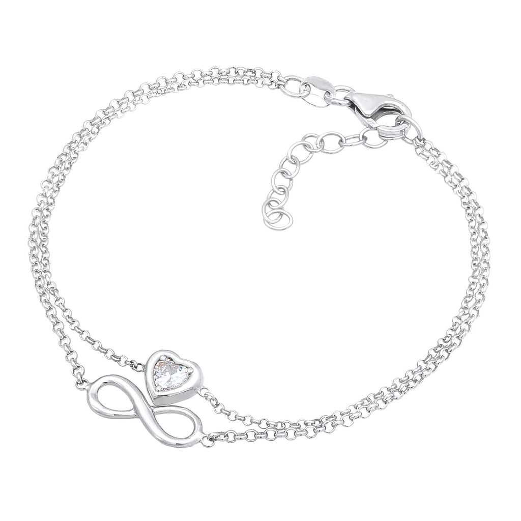 Silber - Elli | Layer-Armband Infinity Herz | Zirkonia (Weiß) | 925er Sterling Silber
