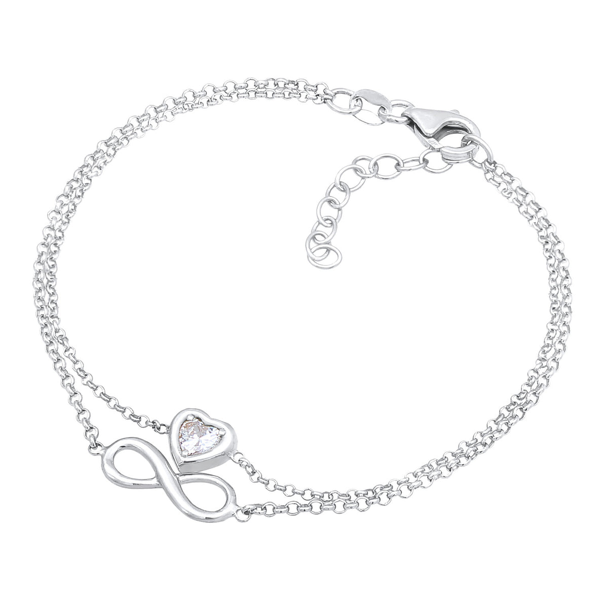 Silber - Elli | Layer-Armband Infinity Herz | Zirkonia (Weiß) | 925er Sterling Silber