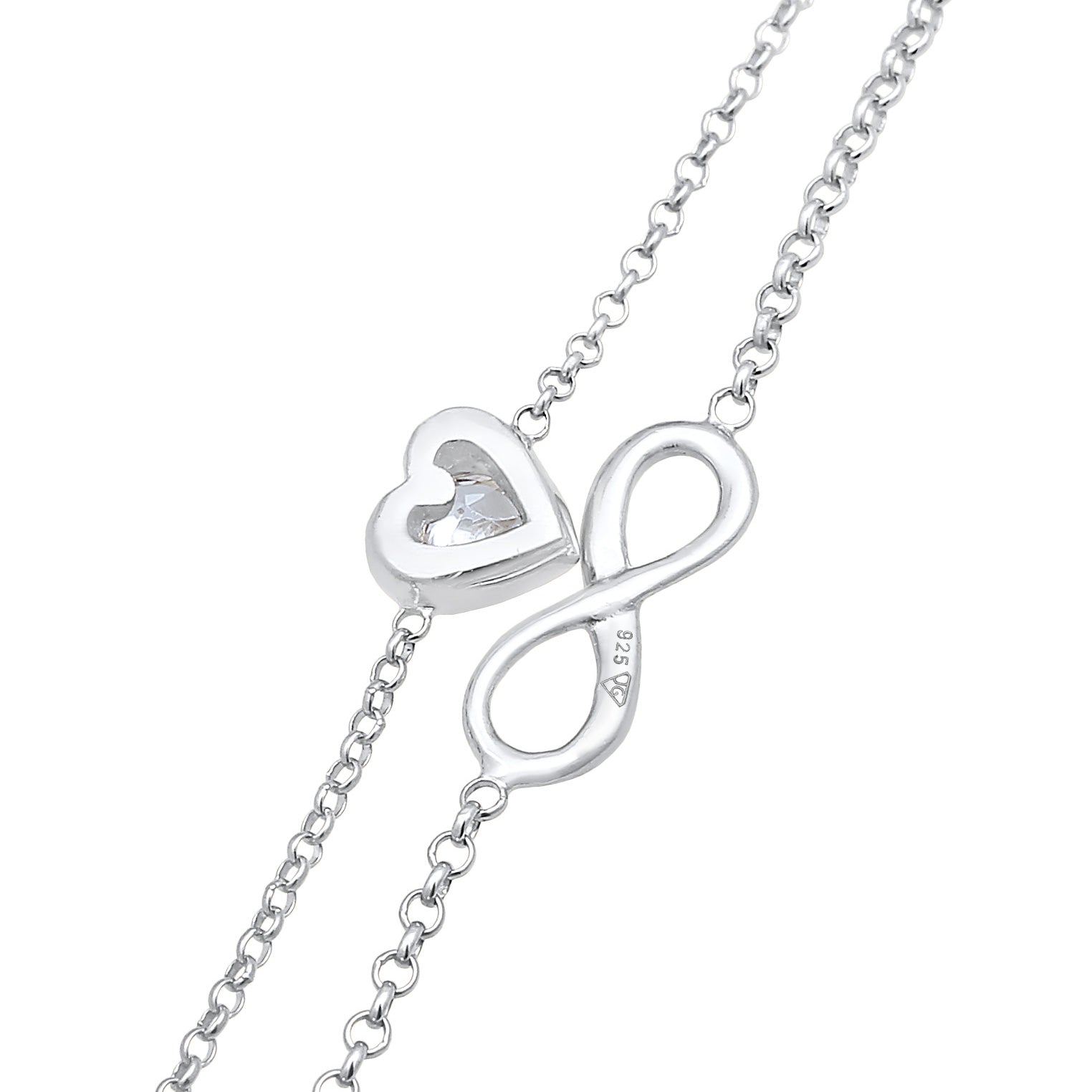 Silber - Elli | Layer-Armband Infinity Herz | Zirkonia (Weiß) | 925er Sterling Silber