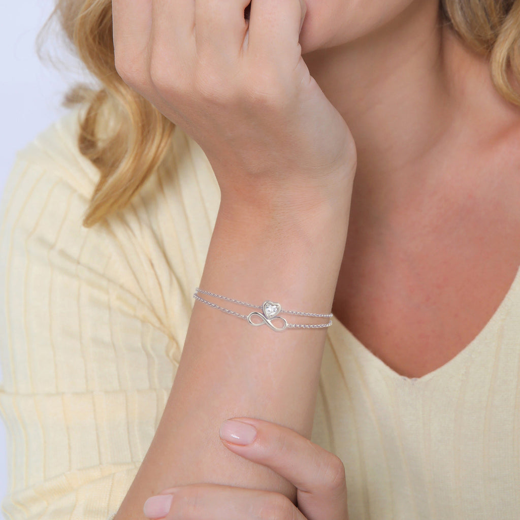 Silber - Elli | Layer-Armband Infinity Herz | Zirkonia (Weiß) | 925er Sterling Silber