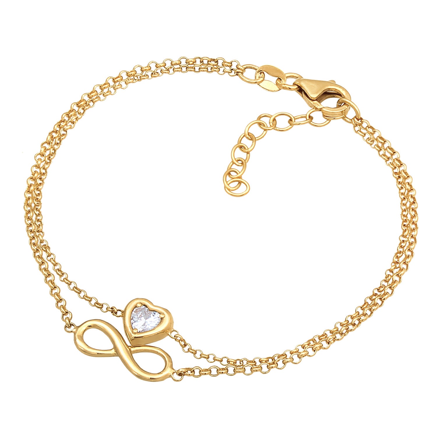 Gold - Elli | Layer-Armband Infinity Herz | Zirkonia (Weiß) | 925er Sterling Silber