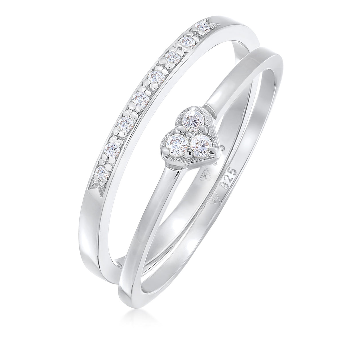 Silber - Elli | Ring-Set Memoire Herz | Zirkonia (Weiß) | 925er Sterling Silber