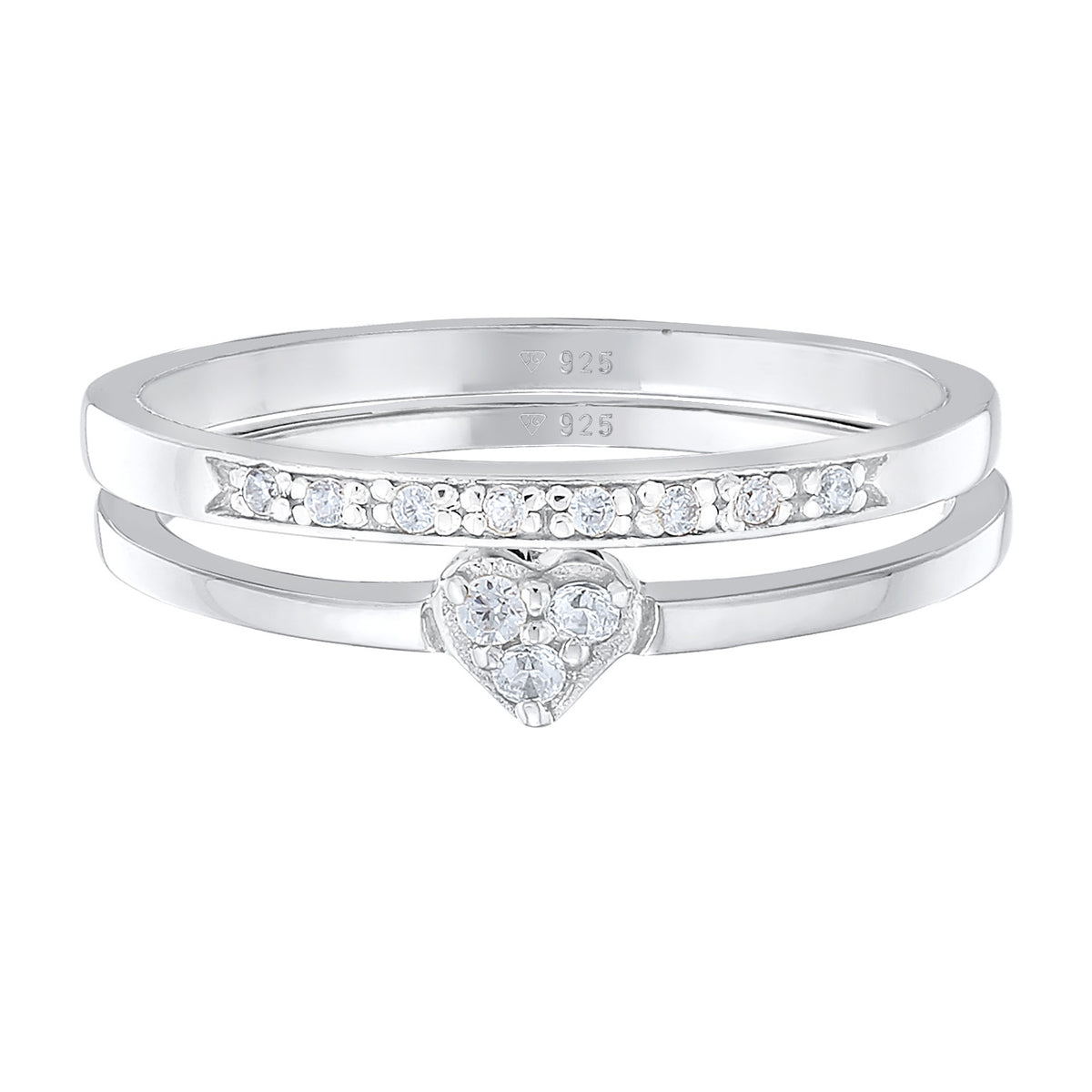 Silber - Elli | Ring-Set Memoire Herz | Zirkonia (Weiß) | 925er Sterling Silber