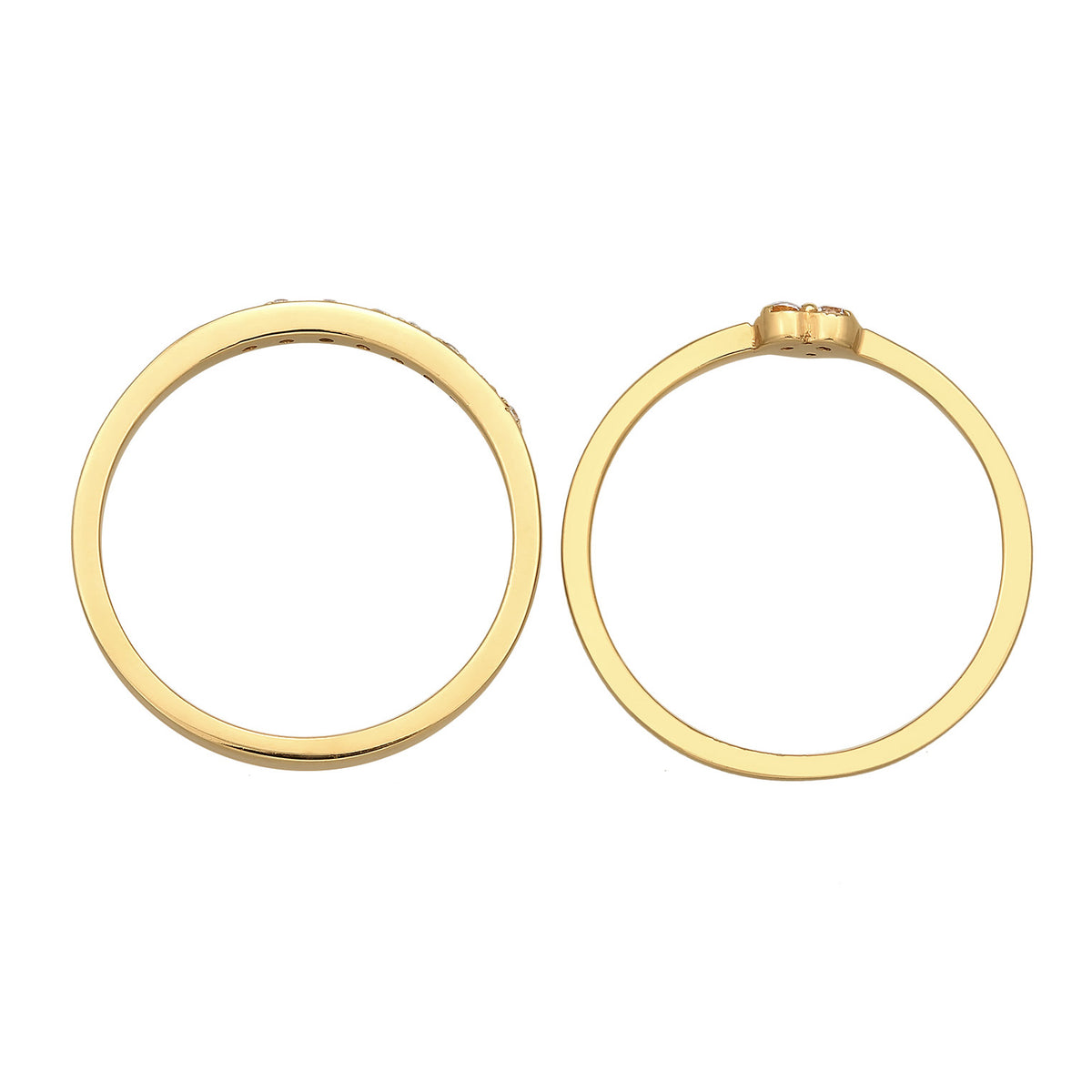 Gold - Elli | Ring-Set Memoire Herz | Zirkonia (Weiß) | 925er Sterling Silber vergoldet