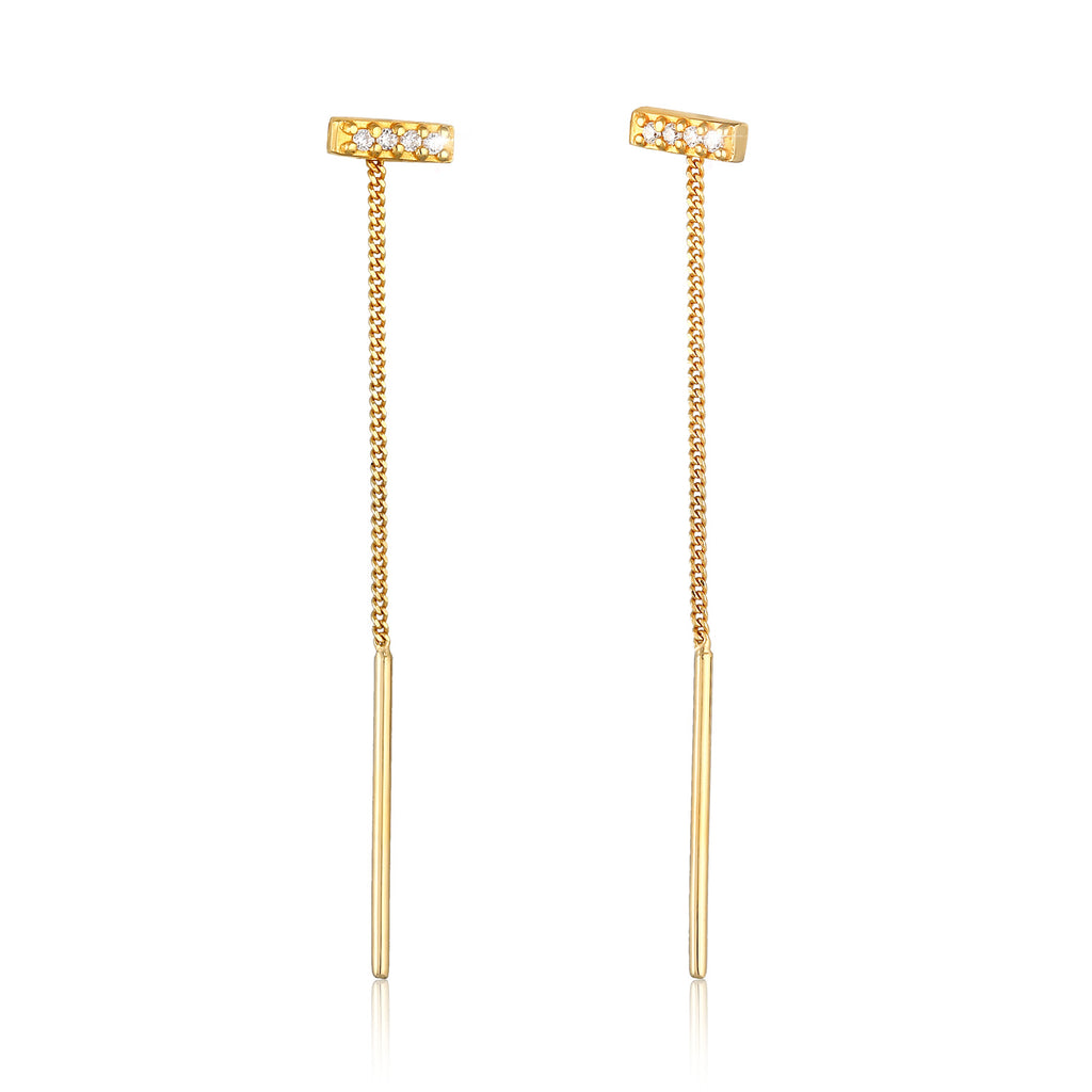Gold - Elli | Ohrhänger Stab | Zirkonia (Weiß) | 925er Sterling Silber