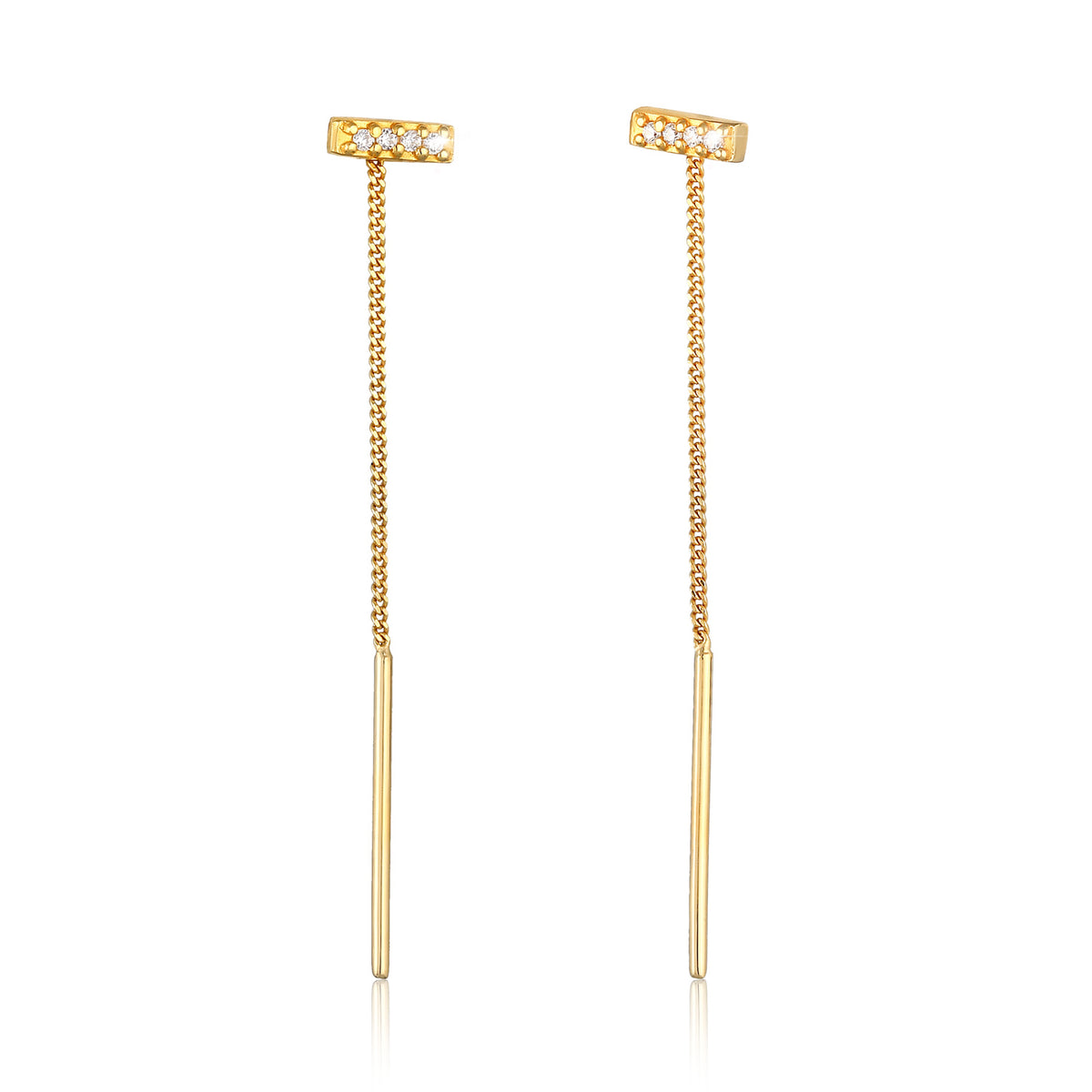Gold - Elli | Ohrhänger Stab | Zirkonia (Weiß) | 925er Sterling Silber