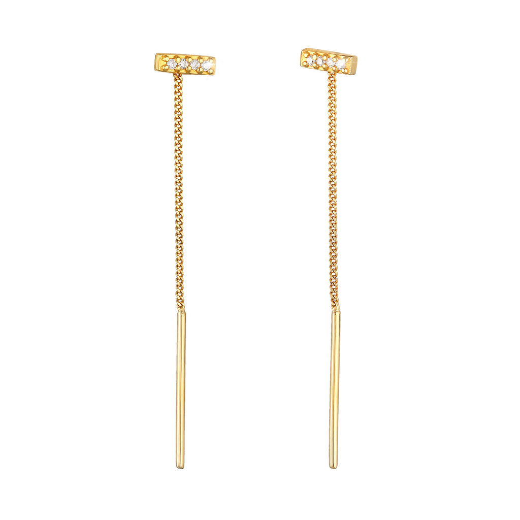 Gold - Elli | Ohrhänger Stab | Zirkonia (Weiß) | 925er Sterling Silber