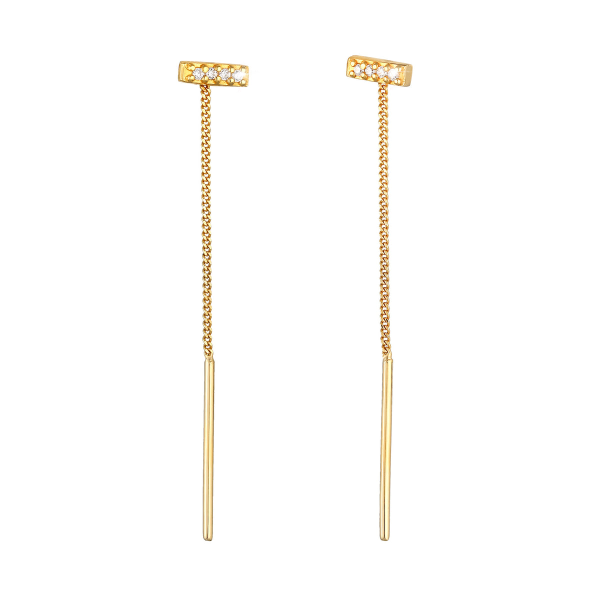 Gold - Elli | Ohrhänger Stab | Zirkonia (Weiß) | 925er Sterling Silber