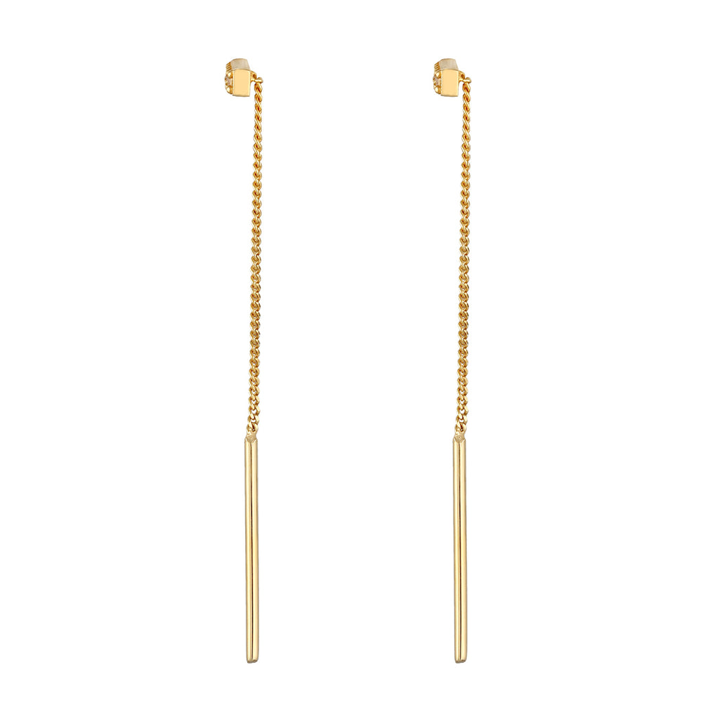 Gold - Elli | Ohrhänger Stab | Zirkonia (Weiß) | 925er Sterling Silber