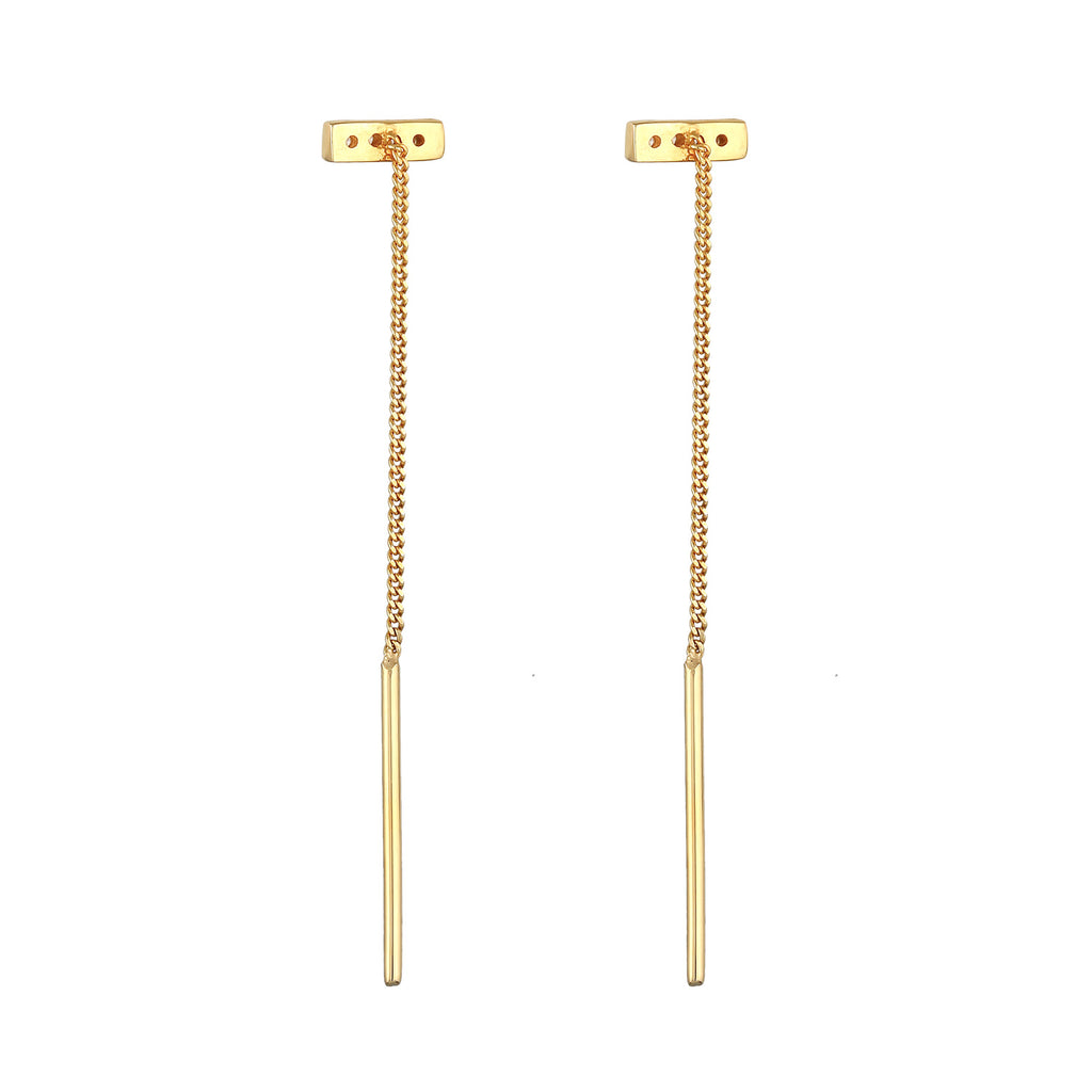 Gold - Elli | Ohrhänger Stab | Zirkonia (Weiß) | 925er Sterling Silber