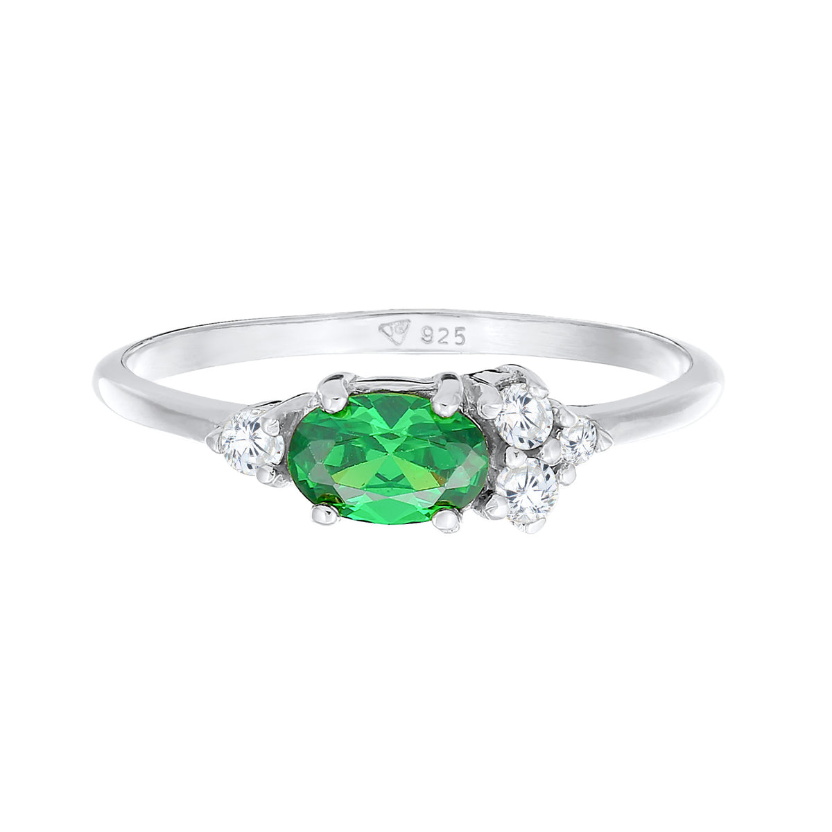 Silber - Elli | Verlobungsring Oval | Zirkonia (Grün) | 925er Sterling Silber