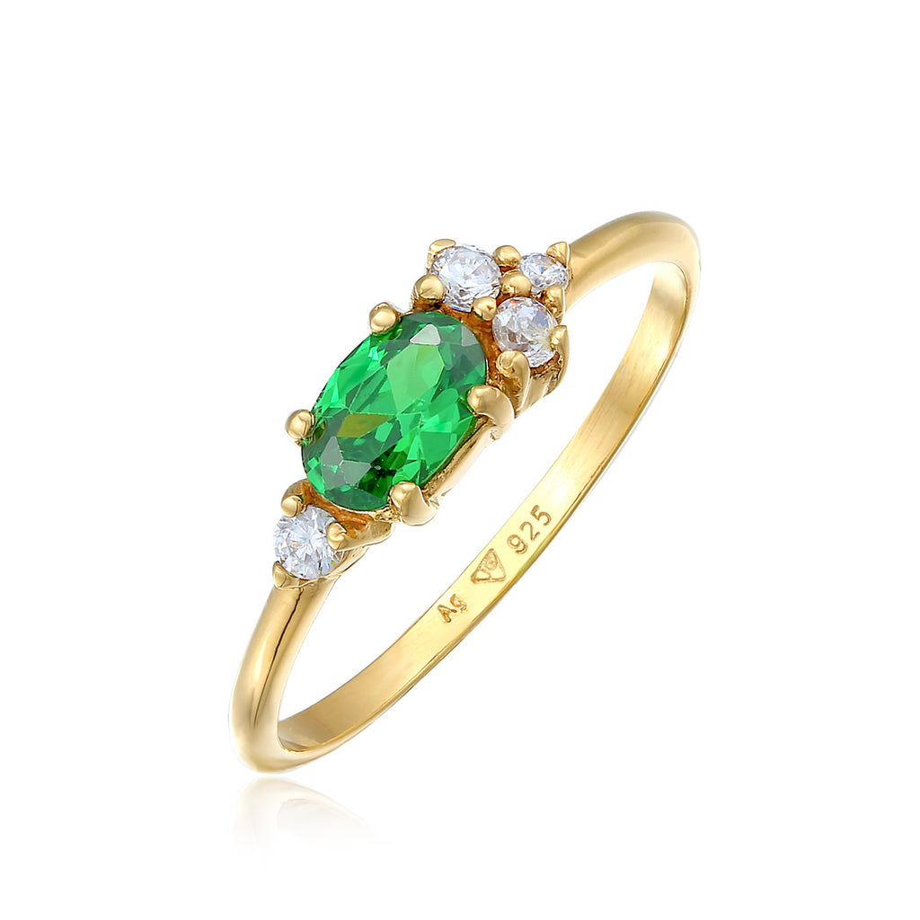 Gold - Elli | Verlobungsring Oval | Zirkonia (Grün) | 925er Sterling Silber