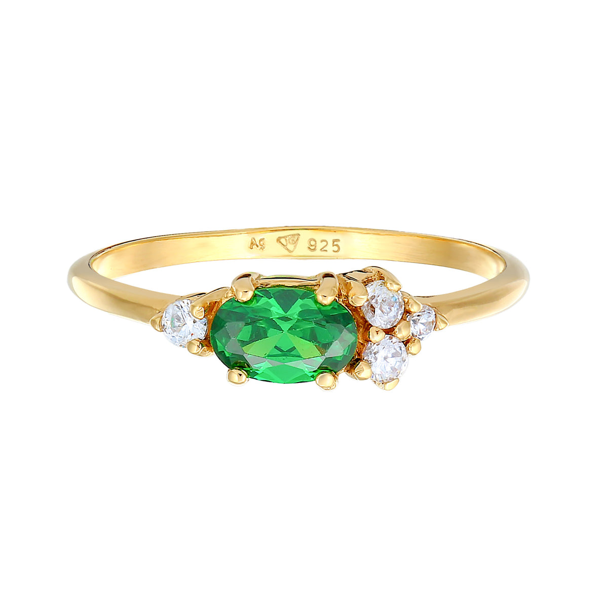 Gold - Elli | Verlobungsring Oval | Zirkonia (Grün) | 925er Sterling Silber