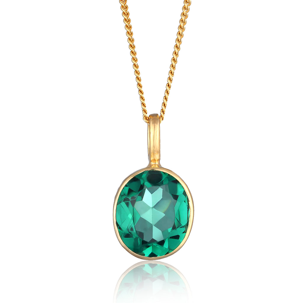 Gold - Elli PREMIUM | Halskette Anhänger Oval | Quarz (Grün) | 925 Sterling Silber vergoldet
