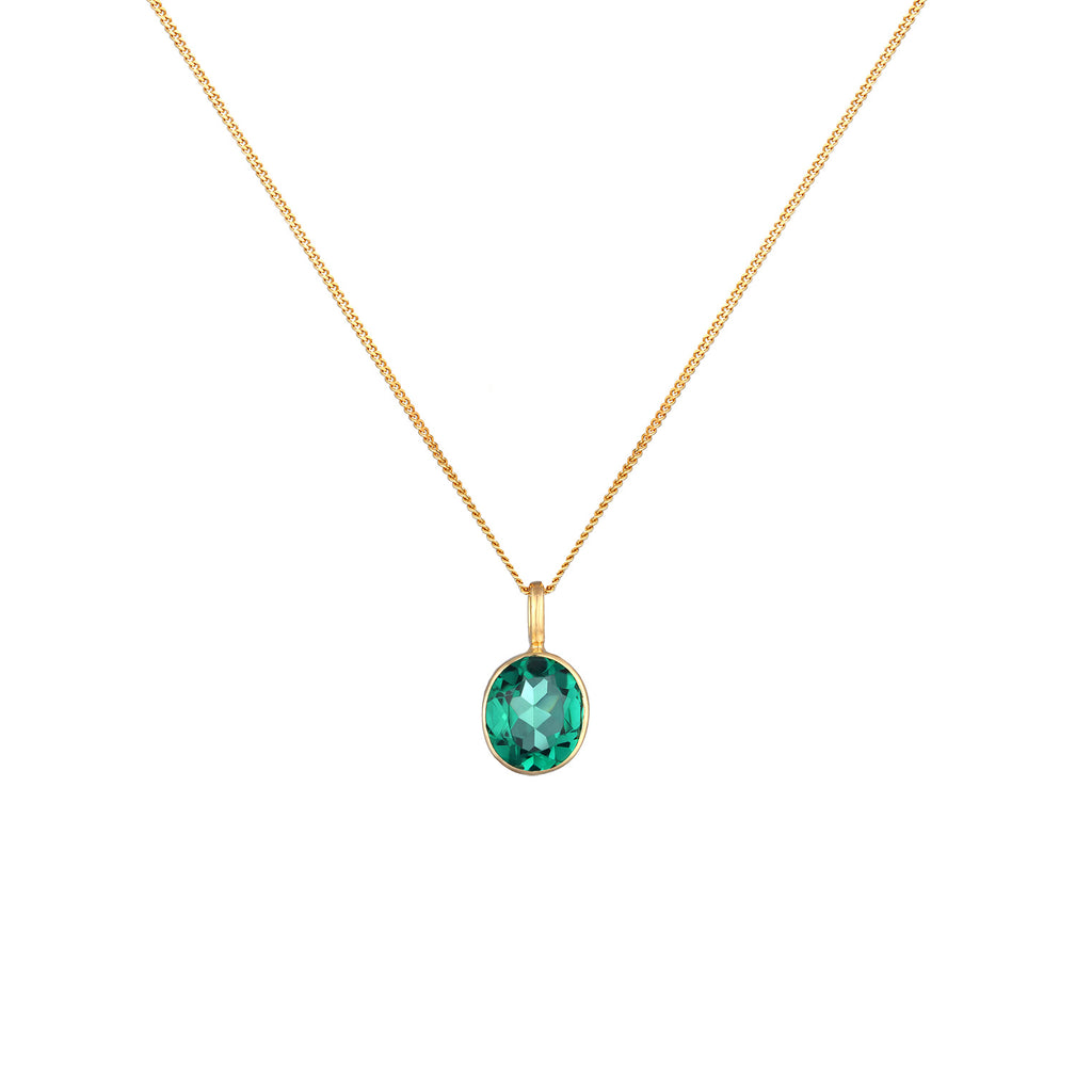 Gold - Elli PREMIUM | Halskette Anhänger Oval | Quarz (Grün) | 925 Sterling Silber vergoldet