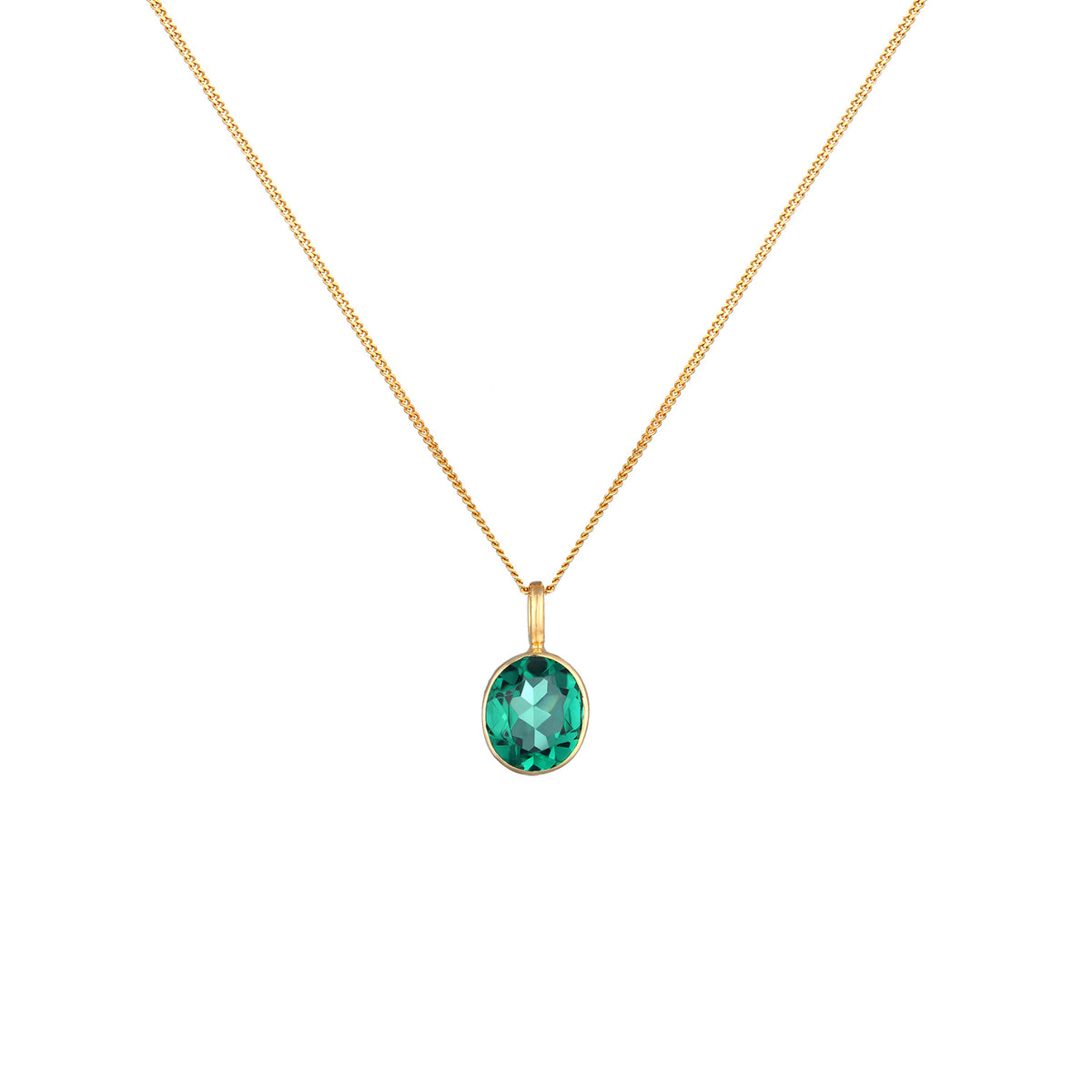 Gold - Elli PREMIUM | Halskette Anhänger Oval | Quarz (Grün) | 925 Sterling Silber vergoldet