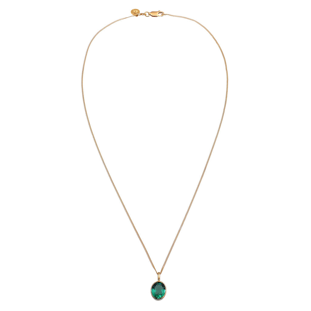 Gold - Elli PREMIUM | Halskette Anhänger Oval | Quarz (Grün) | 925 Sterling Silber vergoldet