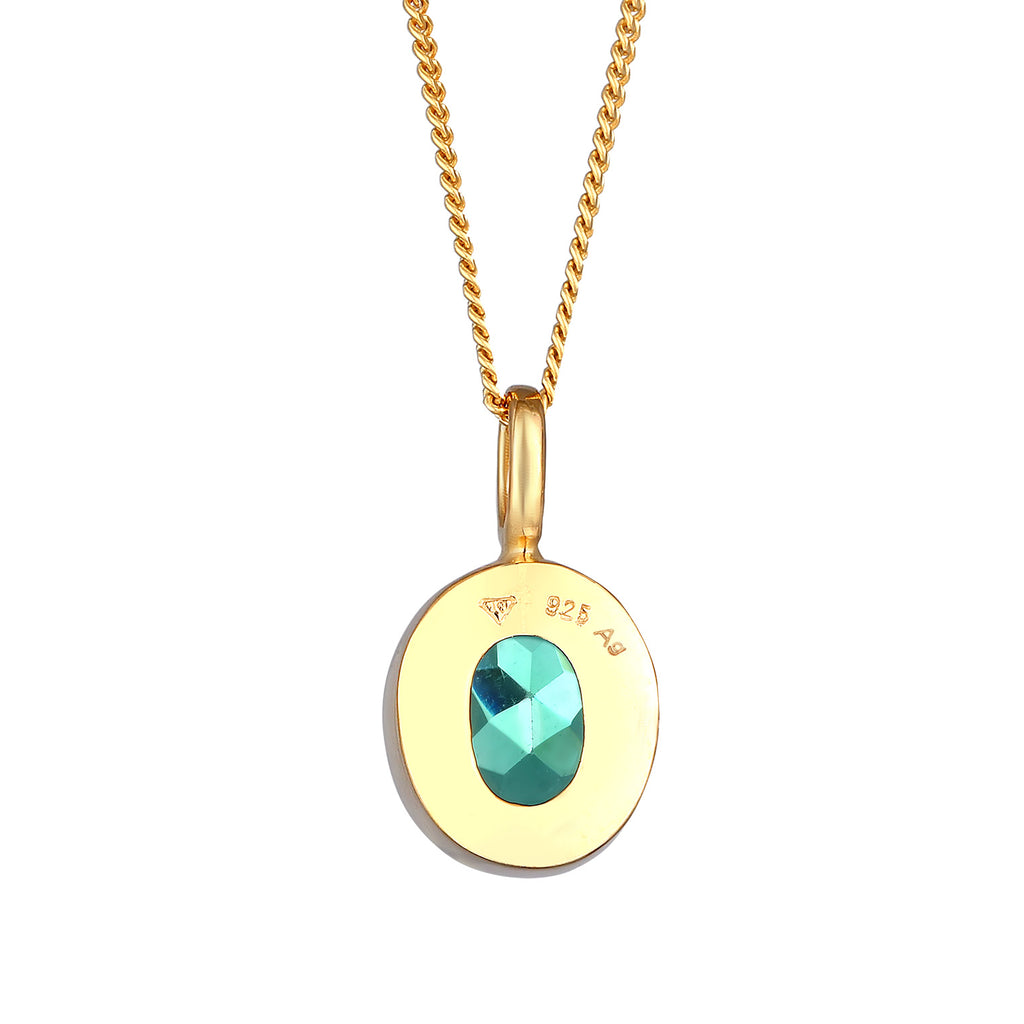 Gold - Elli PREMIUM | Halskette Anhänger Oval | Quarz (Grün) | 925 Sterling Silber vergoldet