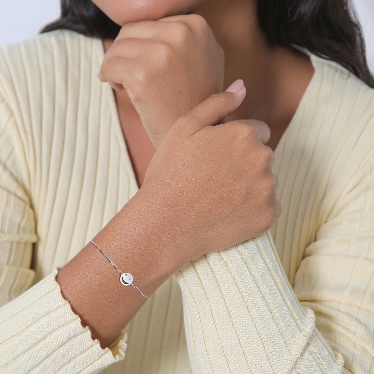 Silber - Elli | Armband mit Smiling Face | Mit Kristallen von Swarovski® (Weiß) | 925er Sterling Silber