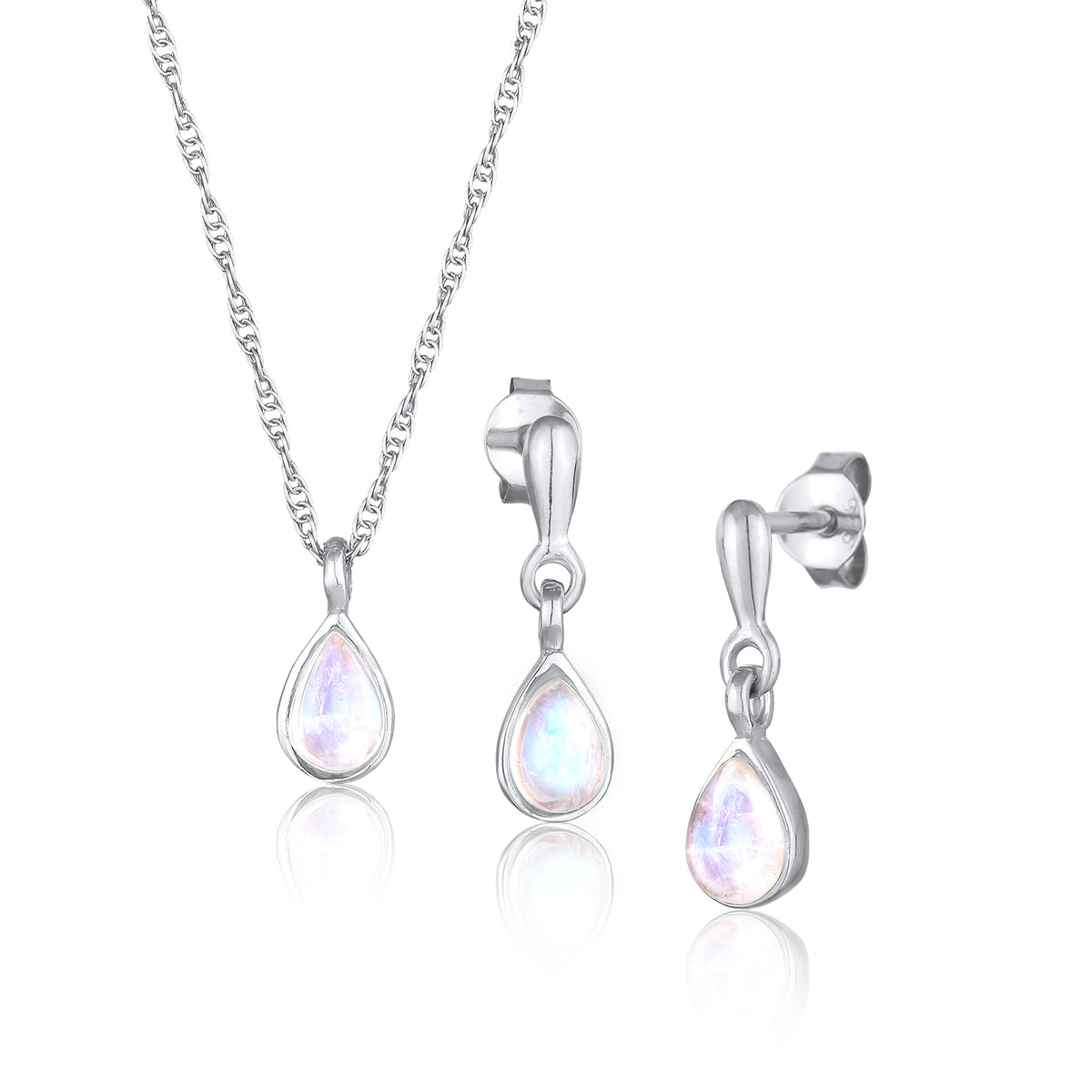 Silber - Elli PREMIUM | Schmuckset Tropfen | Mondstein (Weiß) | 925er Sterling Silber