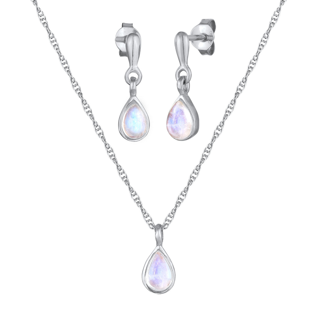 Silber - Elli PREMIUM | Schmuckset Tropfen | Mondstein (Weiß) | 925er Sterling Silber