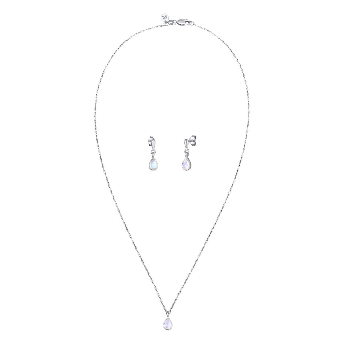 Silber - Elli PREMIUM | Schmuckset Tropfen | Mondstein (Weiß) | 925er Sterling Silber