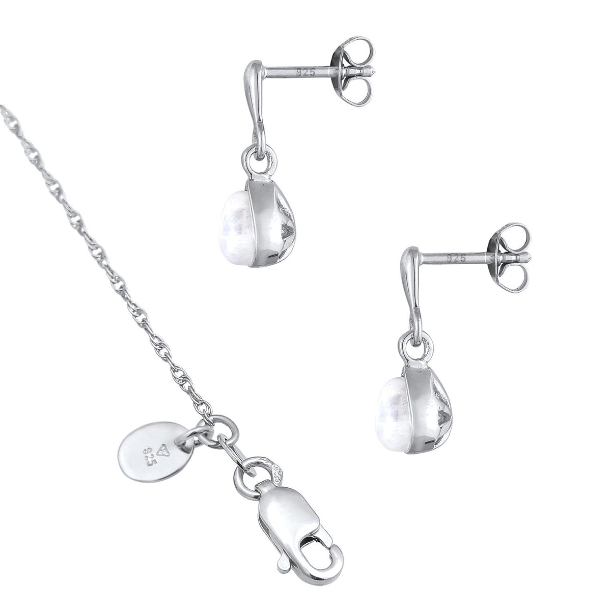 Silber - Elli PREMIUM | Schmuckset Tropfen | Mondstein (Weiß) | 925er Sterling Silber