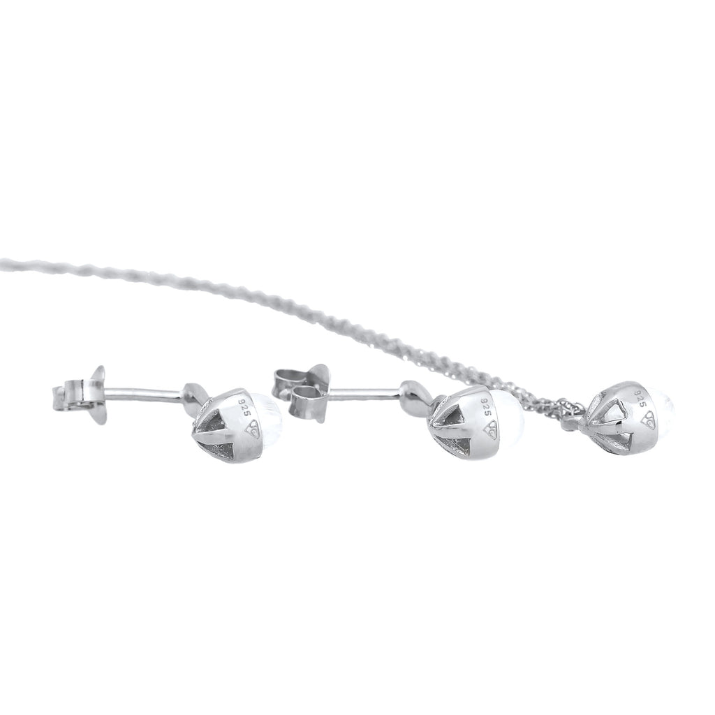 Silber - Elli PREMIUM | Schmuckset Tropfen | Mondstein (Weiß) | 925er Sterling Silber