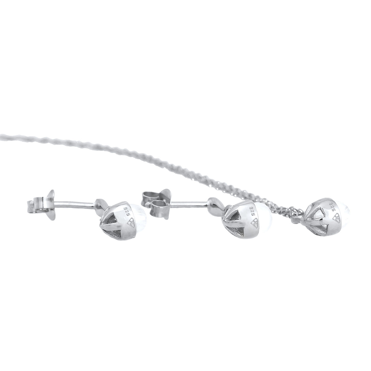 Silber - Elli PREMIUM | Schmuckset Tropfen | Mondstein (Weiß) | 925er Sterling Silber