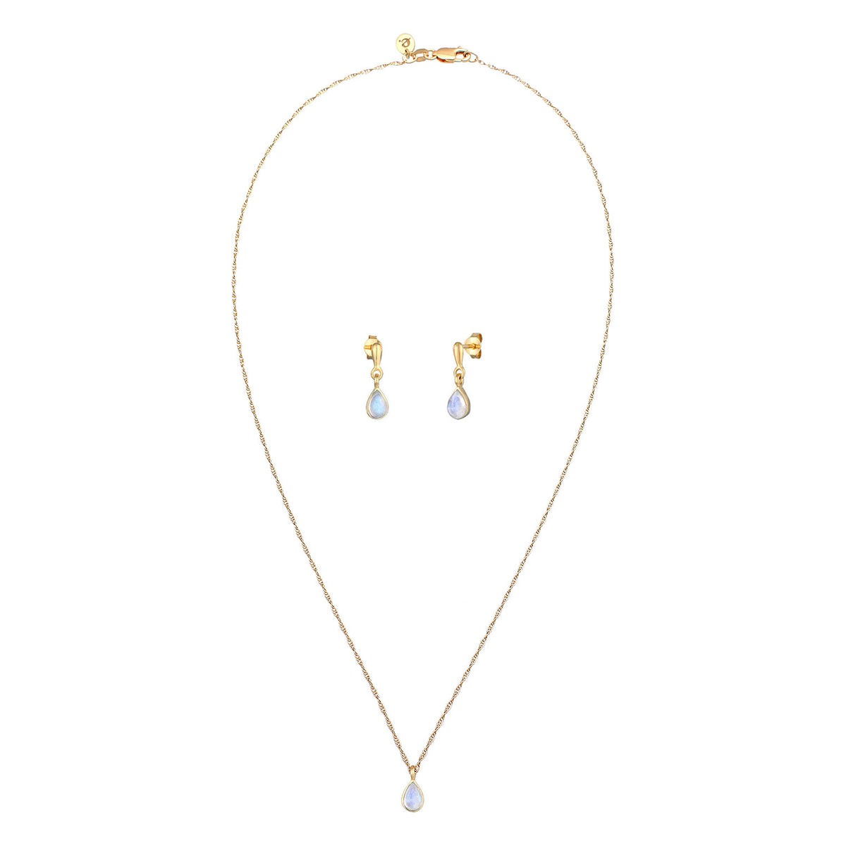 Gold - Elli PREMIUM | Schmuckset Tropfen | Mondstein (Weiß) | 925er Sterling Silber vergoldet