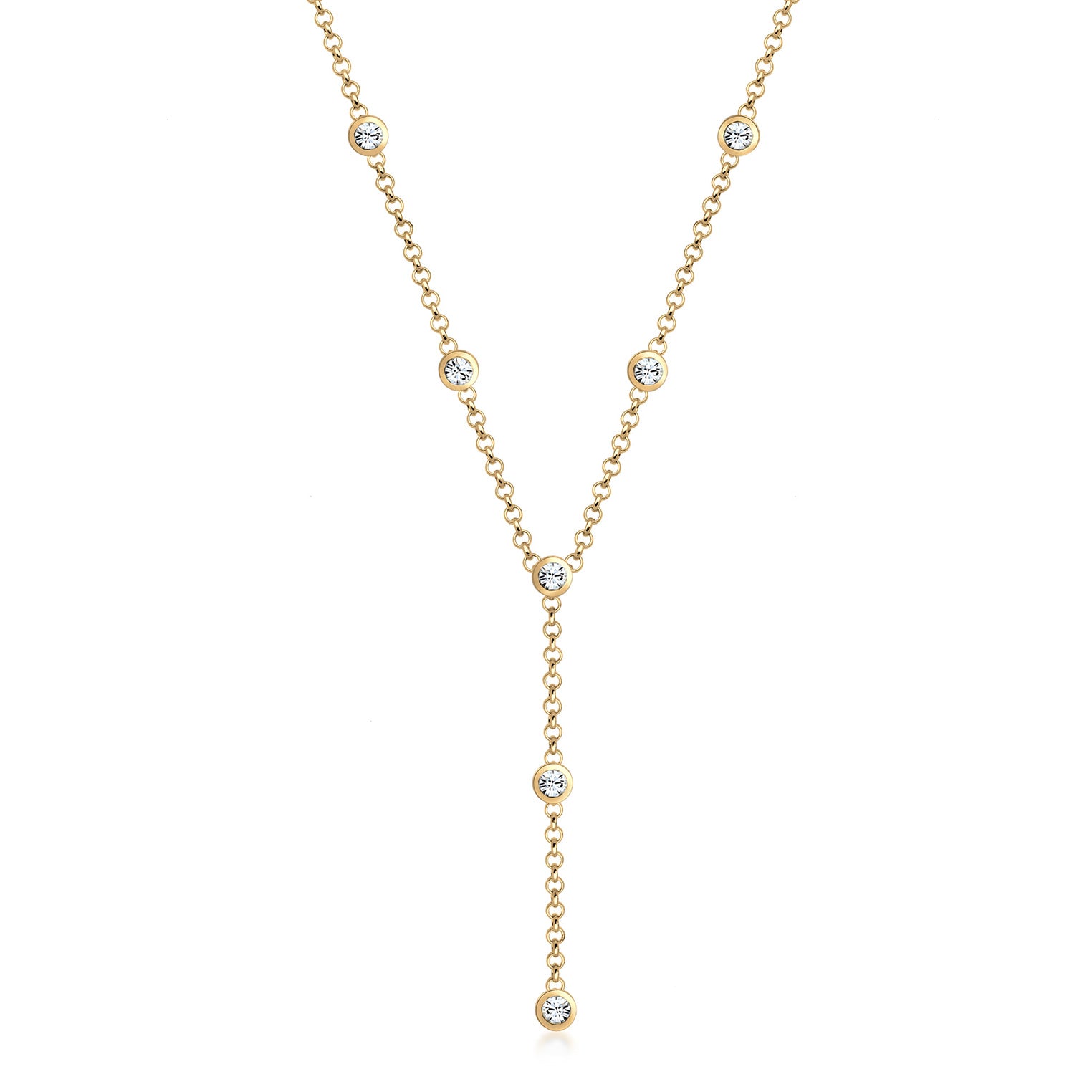 Gold - Elli | Y-Halskette | Kristall (Weiß) | 925er Sterling Silber Vergoldet