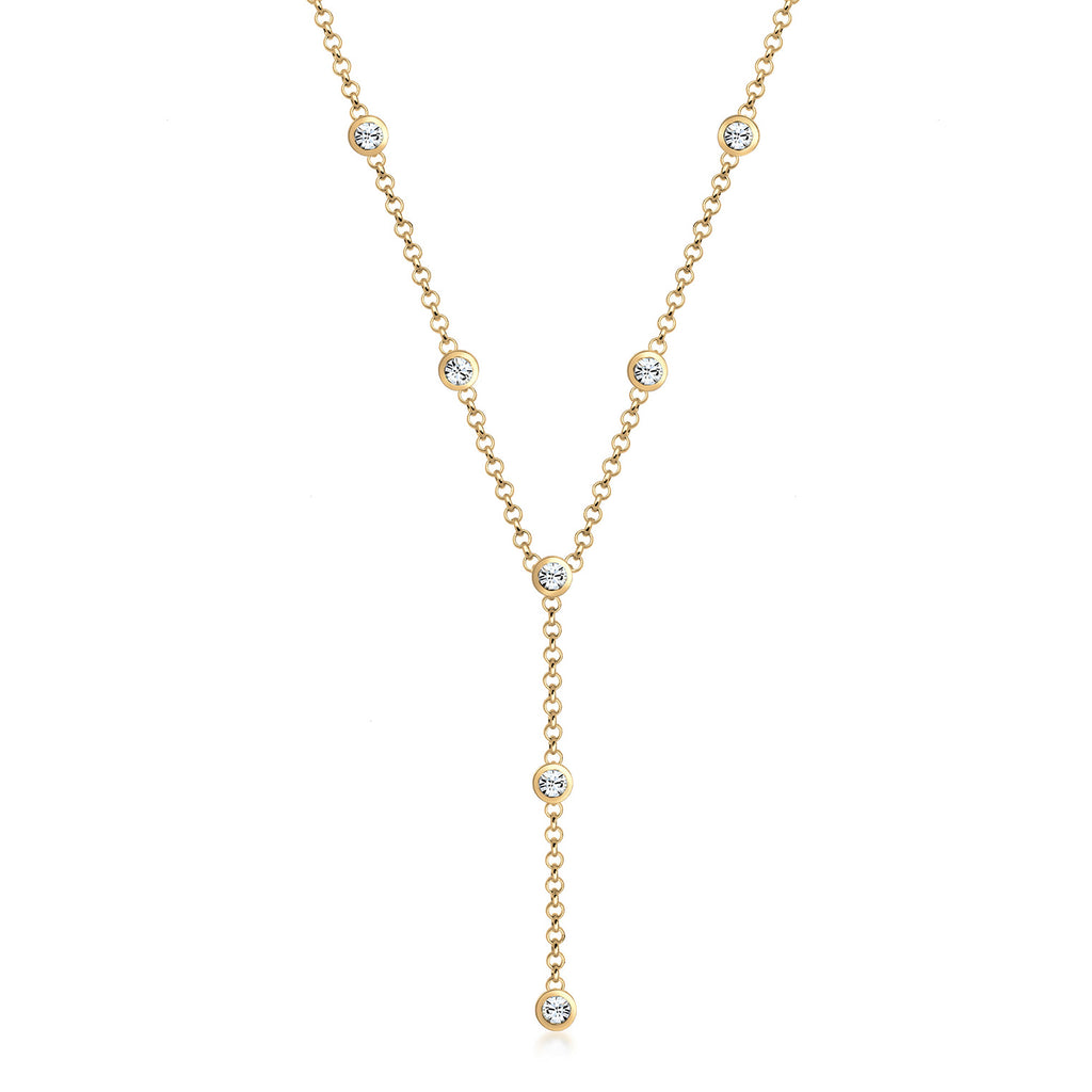 Gold - Elli | Y-Halskette | Mit Kristallen von Swarovski® (Weiß) | 925er Sterling Silber Vergoldet